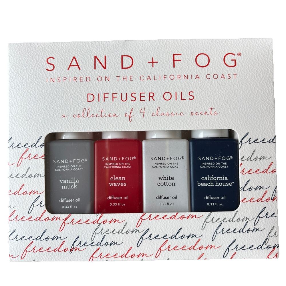 Sand + Fog Fragrance Diffuser Oil 4 pk Vanilla Clean Waves White Cotton CA Beach